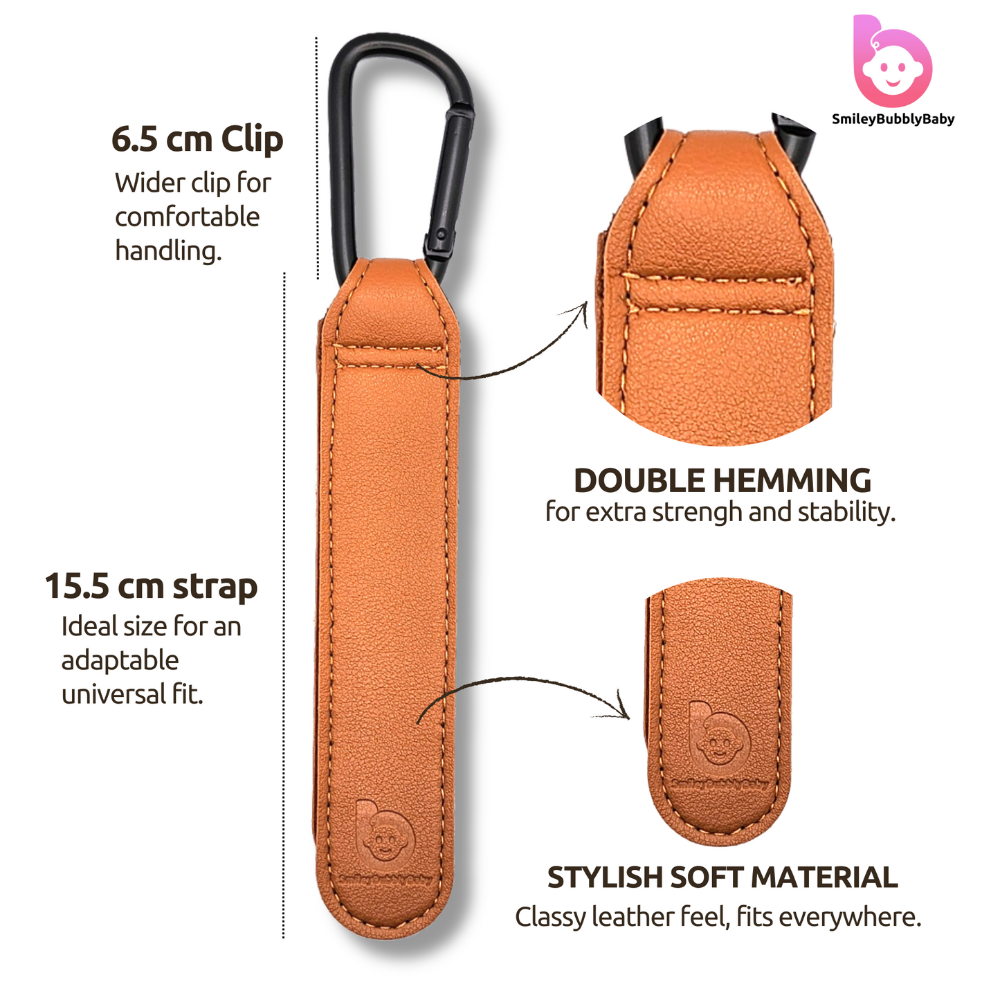 Smileybubblybaby_Stroller_Clips_Brown