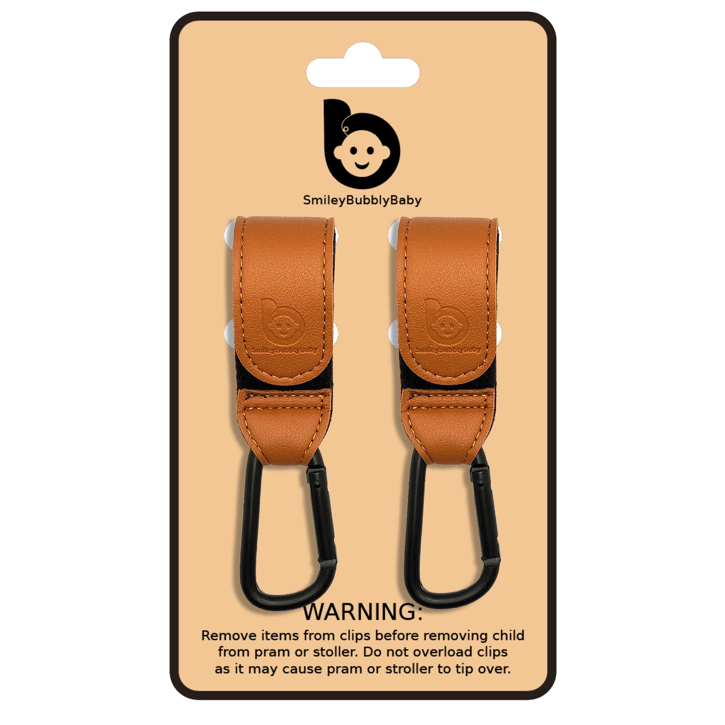Smileybubblybaby_Stroller_Clips_Brown_Main_Image