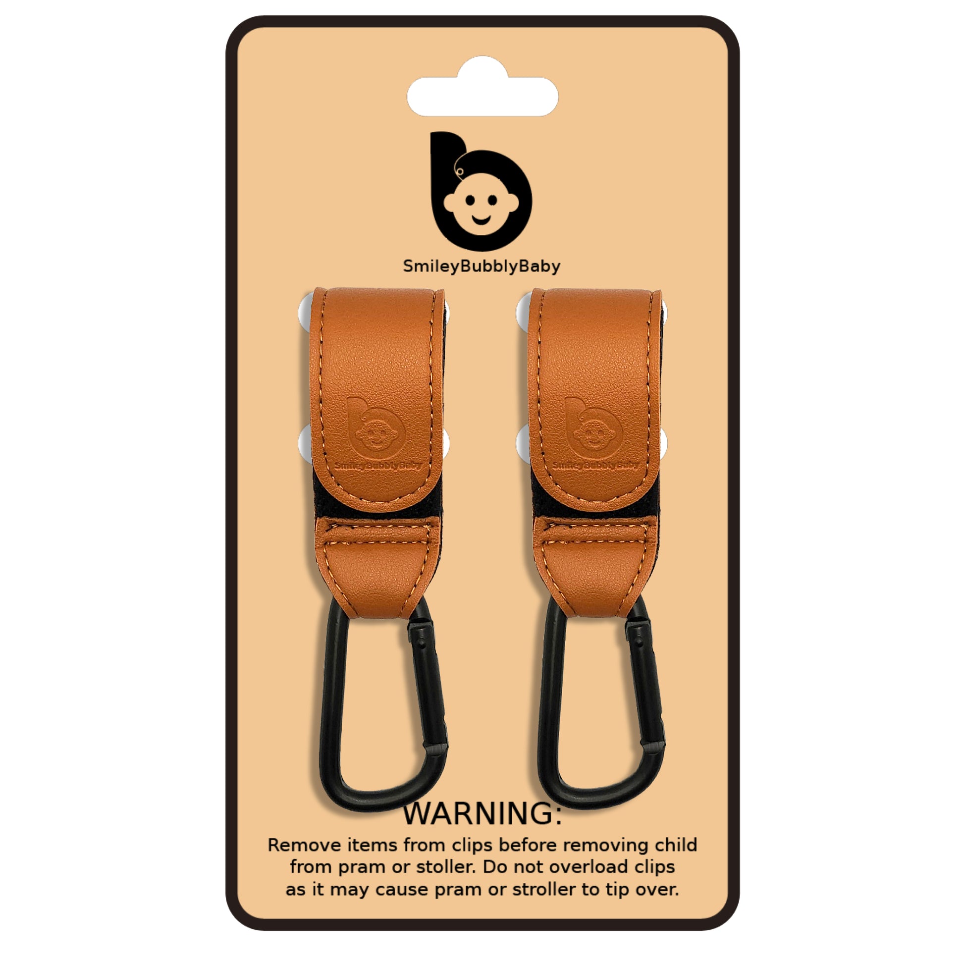 Smileybubblybaby_Stroller_Clips_Brown_Main_Image