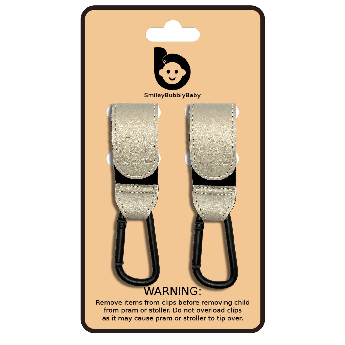 Smileybubblybaby_Vegan_Leather_Stroller_Clips_Grey
