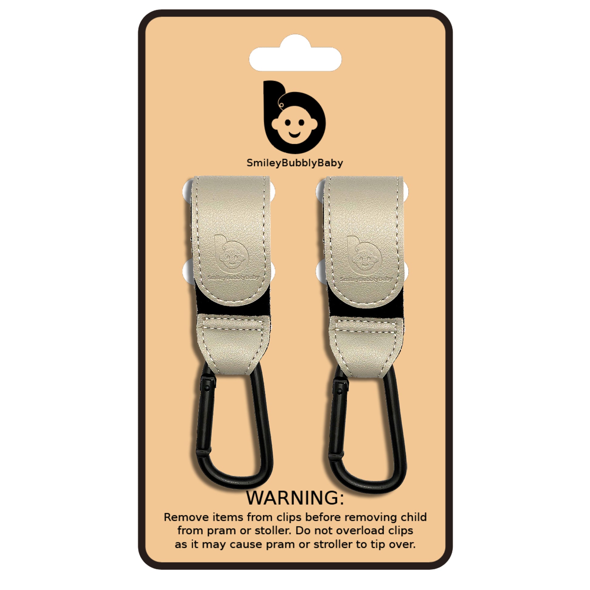Smileybubblybaby_Vegan_Leather_Stroller_Clips_Grey
