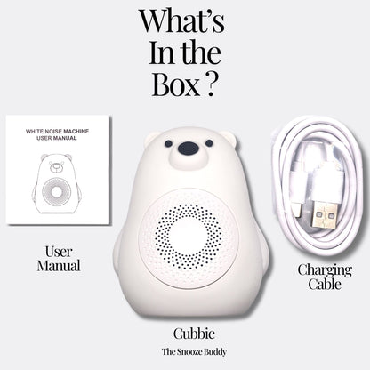 Cubbie_TheSnoozeBuddyBabySleepAid_MulticolorNightLight_WhiteNoiseMachine_Inthebox