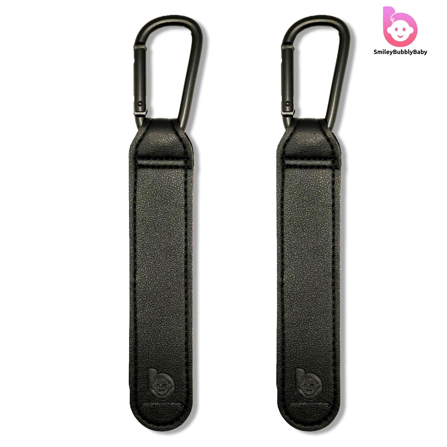 Smileybubblybaby_Vegan_Leather_Stroller_Clips_Black