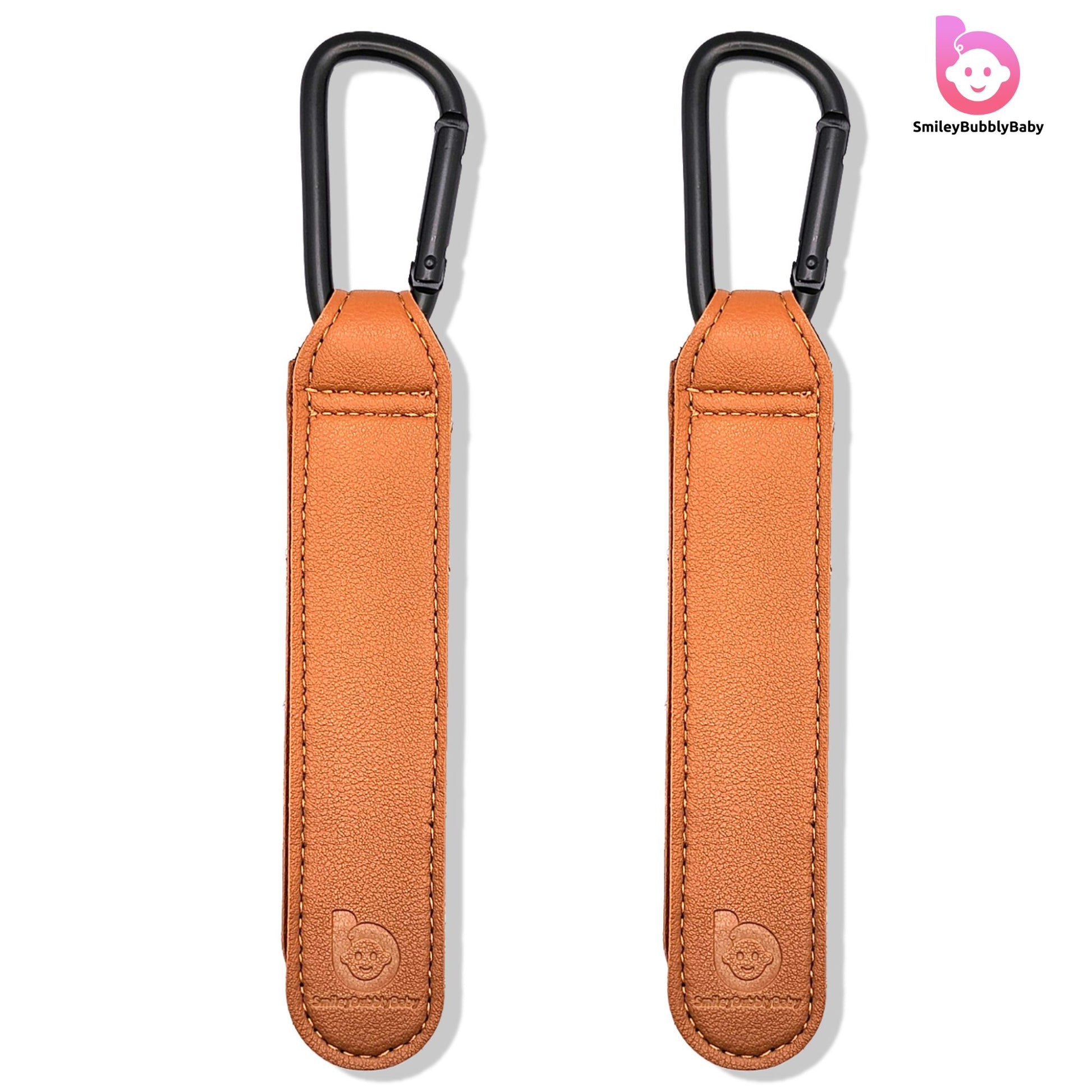 Smileybubblybaby_Faux_Leather_Brown_Baby_Stroller_Clips